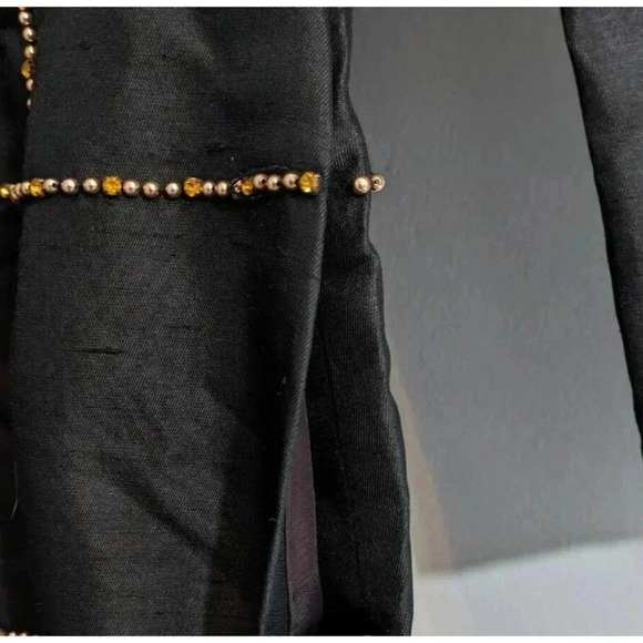 Vintage 1960s Black Gold Beaded Maxi Gown Dress Rhinestone Crystal Textured XS S - Picture 8 of 12